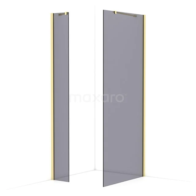 Diamond Walk-in shower | 90x30 cm Light gold Smoke glass 2 fixed walls IDB0309411LG