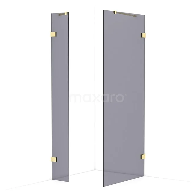 Diamond Walk-in shower | 90x30 cm Light gold Smoke glass 2 fixed walls IDB0309421LG