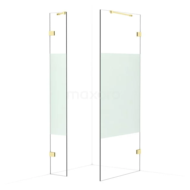 Diamond Walk-in shower | 90x30 cm Light gold Clear with matt strip 2 fixed walls IDB0309423LG