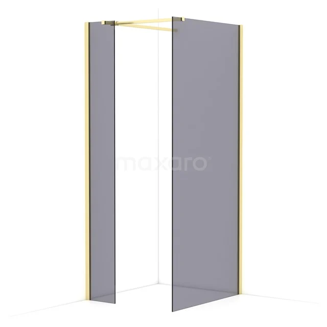 Diamond Walk-in shower | 90x30 cm Light gold Smoke glass 2 fixed walls IDB0309511LG