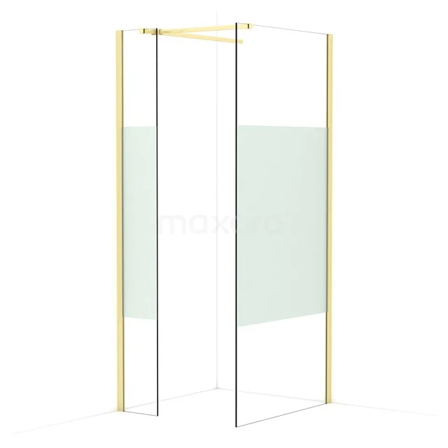 Diamond Walk-in shower | 90x30 cm Light gold Clear with matt strip 2 fixed walls IDB0309513LG