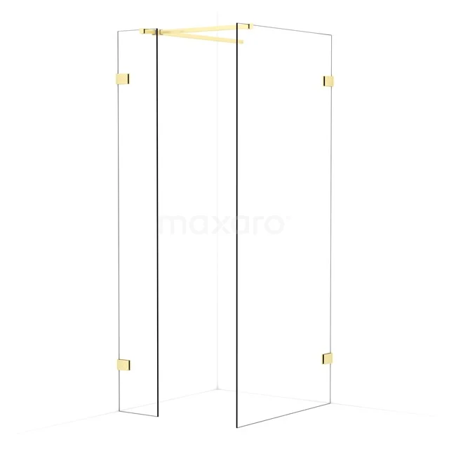 Diamond Walk-in shower | 90x30 cm Light gold Clear glass 2 fixed walls IDB0309520LG