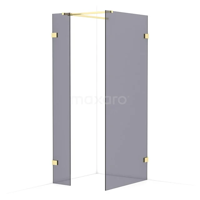 Diamond Walk-in shower | 90x30 cm Light gold Smoke glass 2 fixed walls IDB0309521LG