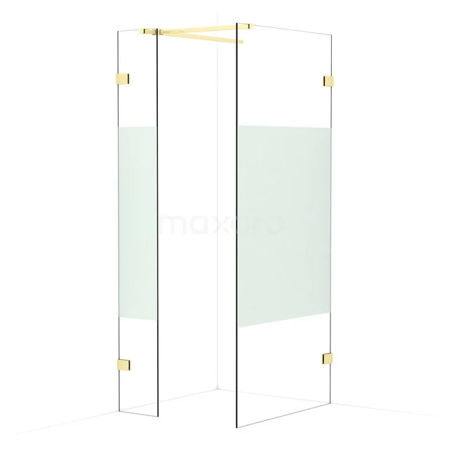 Diamond Walk-in shower | 90x30 cm Light gold Clear with matt strip 2 fixed walls IDB0309523LG