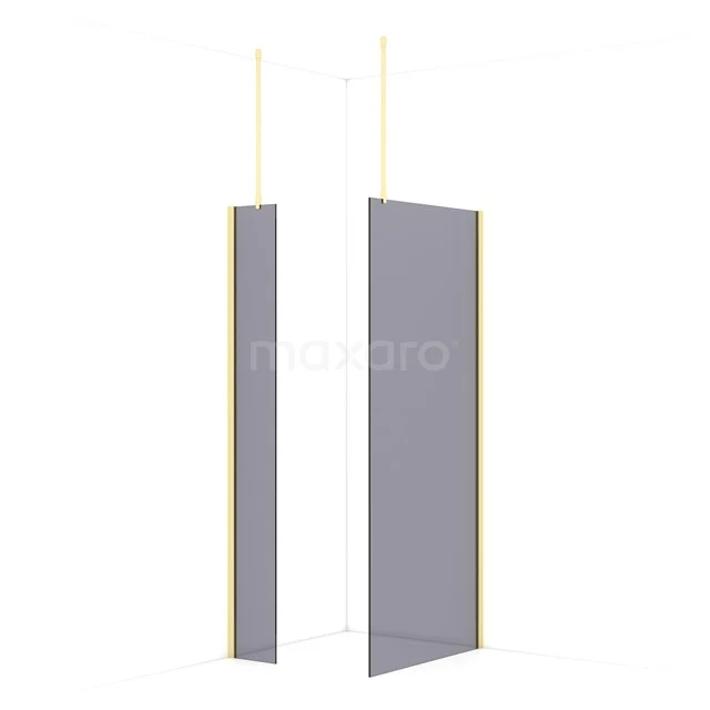 Diamond Walk-in shower | 90x30 cm Light gold Smoke glass 2 fixed walls IDB0309911LG