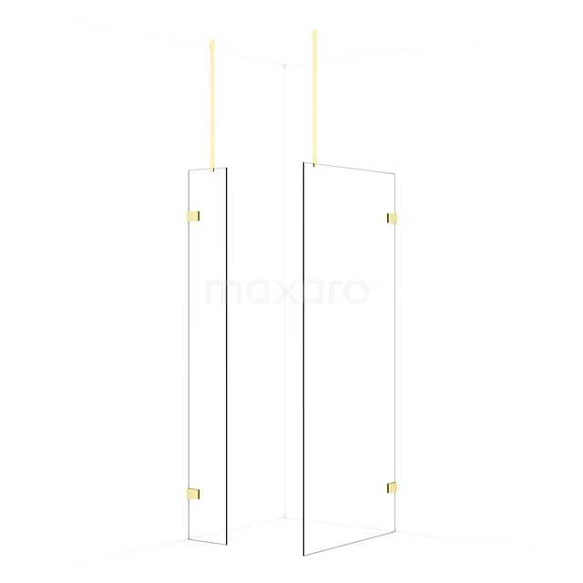 Diamond Walk-in shower | 90x30 cm Light gold Clear glass 2 fixed walls IDB0309920LG