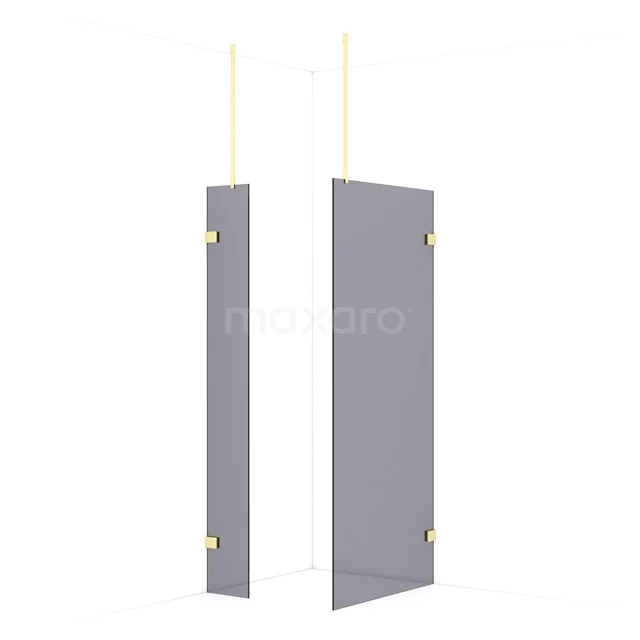 Diamond Walk-in shower | 90x30 cm Light gold Smoke glass 2 fixed walls IDB0309921LG