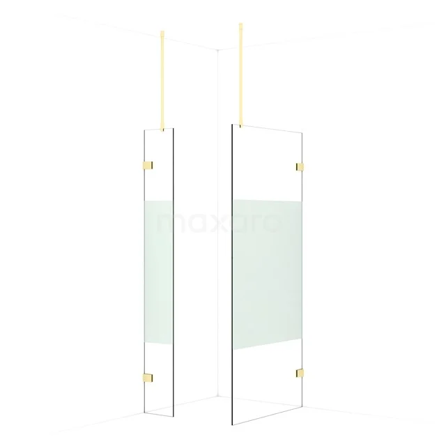 Diamond Walk-in shower | 90x30 cm Light gold Clear with matt strip 2 fixed walls IDB0309923LG