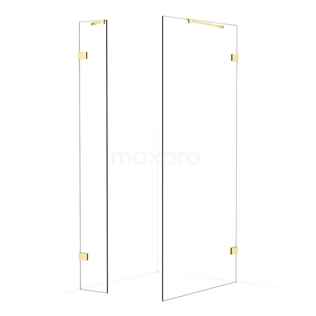 Diamond Walk-in shower | 100x30 cm Light gold Clear glass 2 fixed walls IDB0310420LG
