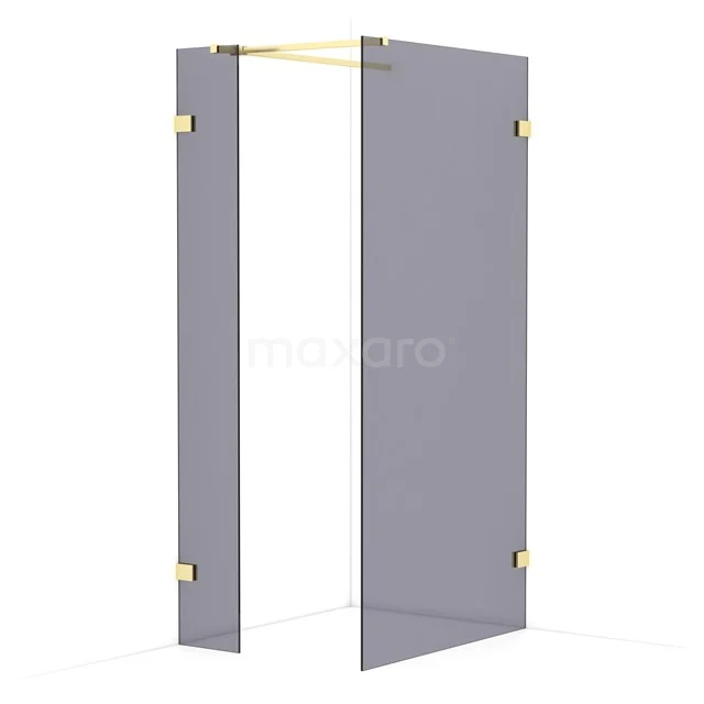 Diamond Walk-in shower | 100x30 cm Light gold Smoke glass 2 fixed walls IDB0310521LG