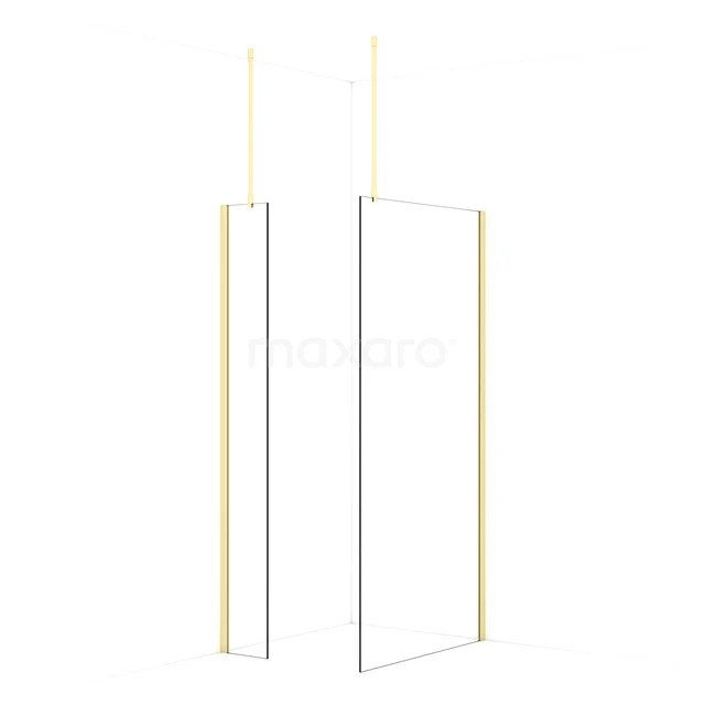 Diamond Walk-in shower | 100x30 cm Light gold Clear glass 2 fixed walls IDB0310910LG