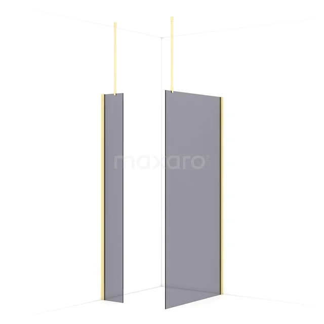 Diamond Walk-in shower | 100x30 cm Light gold Smoke glass 2 fixed walls IDB0310911LG