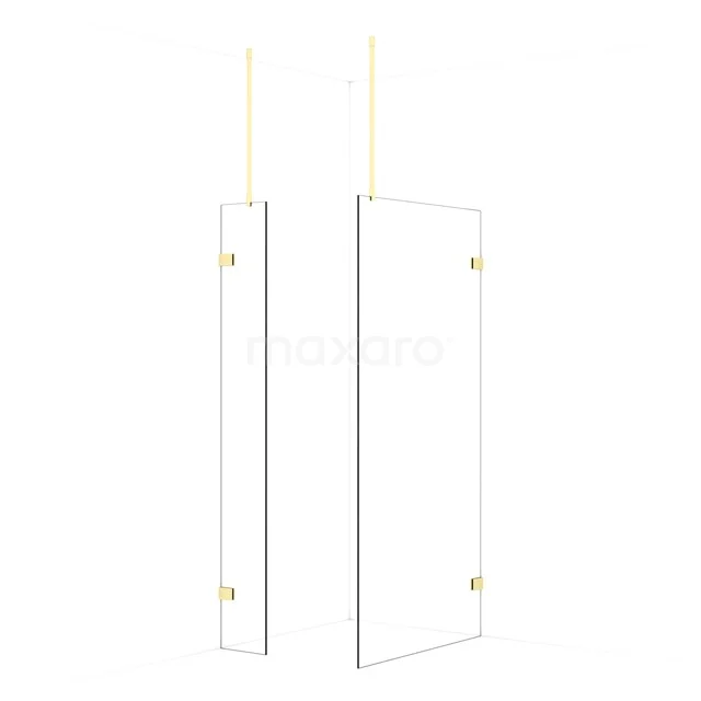 Diamond Walk-in shower | 100x30 cm Light gold Clear glass 2 fixed walls IDB0310920LG