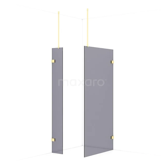 Diamond Walk-in shower | 100x30 cm Light gold Smoke glass 2 fixed walls IDB0310921LG