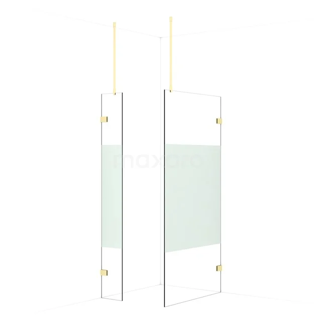 Diamond Walk-in shower | 100x30 cm Light gold Clear with matt strip 2 fixed walls IDB0310923LG