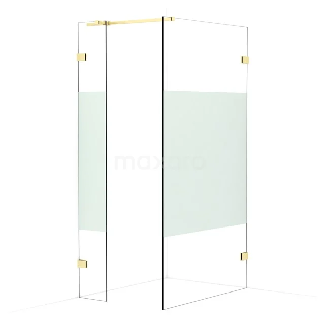 Diamond Walk-in shower | 110x30 cm Light gold Clear with matt strip 2 fixed walls IDB0311323LG