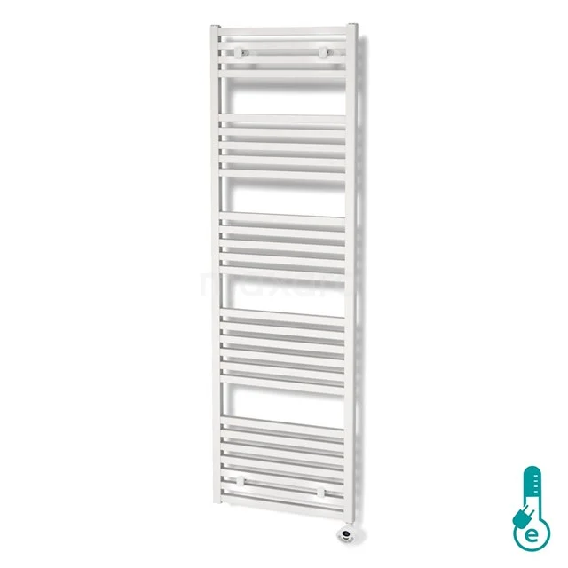 White designer towel radiator with vertical bars, ideal for drying towels in the bathroom.