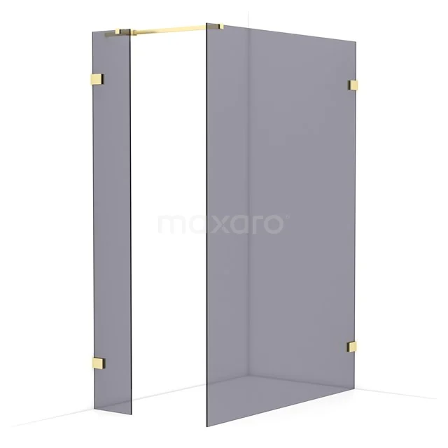 Diamond Walk-in shower | 140x30 cm Light gold Smoke glass 2 fixed walls IDB0314321LG