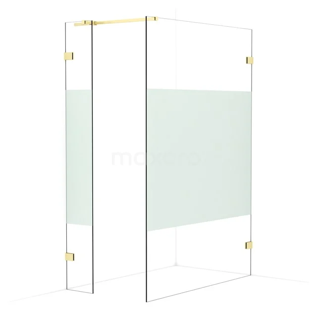Diamond Walk-in shower | 140x30 cm Light gold Clear with matt strip 2 fixed walls IDB0314323LG