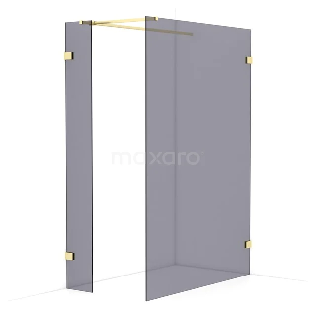Diamond Walk-in shower | 140x30 cm Light gold Smoke glass 2 fixed walls IDB0314521LG