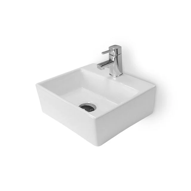 Handwaschbecken WC Clasico Keramik Weiß mit Hahnloch K110-1100 Weiße keramische quadratische Waschbecken mit Wasserhahn, modernes Badezimmerdesign, ideal für kompakte Räume.