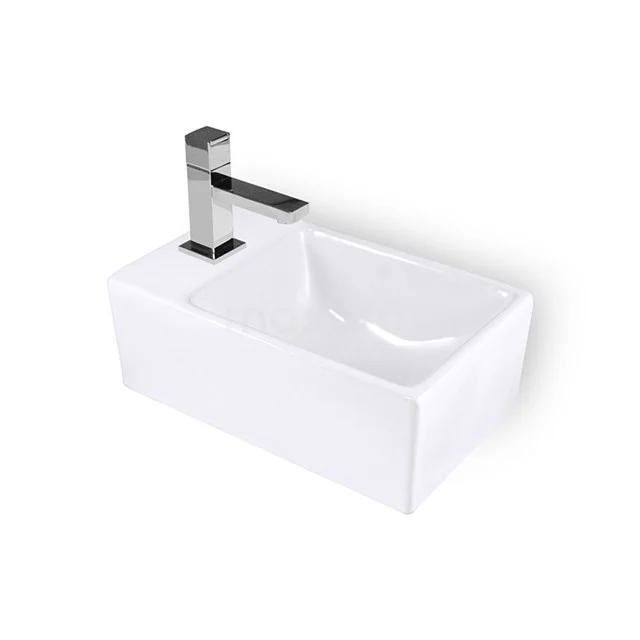 Handwaschbecken WC Clasico Keramik Weiß Hahnloch Links K110-1170 Kompakte weiße rechteckige keramische Waschbecken mit modernem Design und chromarmatur, ideal für kleine Bäder.