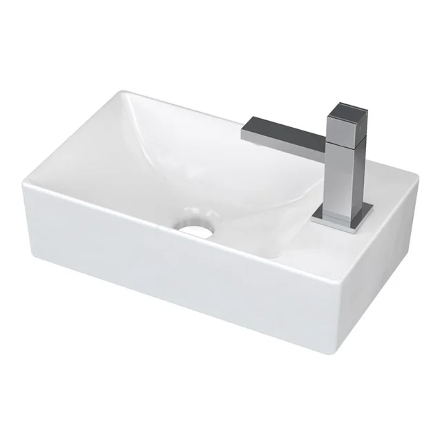 Handwaschbecken WC Clasico Keramik Weiß Hahnloch Rechts K110-1177 Rechteckiges weißes keramisches Waschbecken ohne Überlauf, kompaktes Design, ideal für moderne Bäder.
