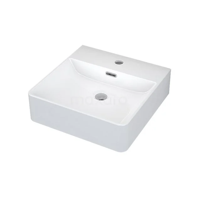 Weißes quadratisches keramisches Waschtischplatte mit integrierter Spüle, ideal für ein modernes Badezimmer.