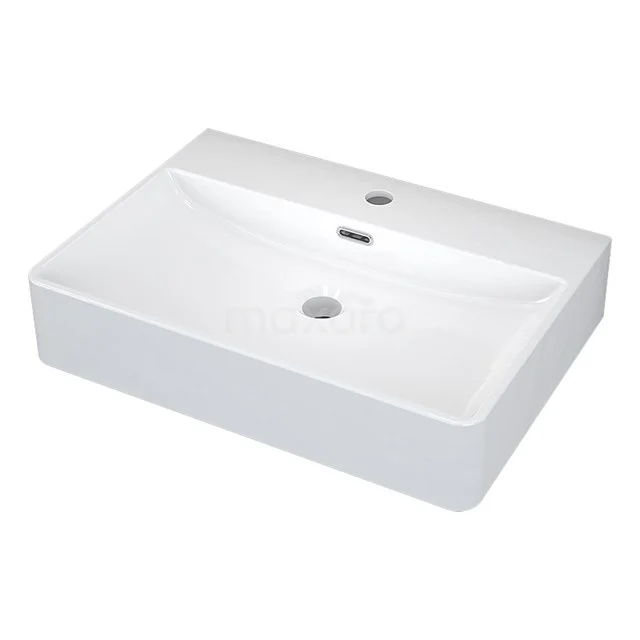 Wandwaschbecken Clasico 60 cm Keramik Weiß 1 Hahnloch K110-1230 Weißes rechteckiges keramisches Waschtischplatte mit Abflussöffnung, modernes Design, perfekt für stilvolle Badezimmergestaltung.