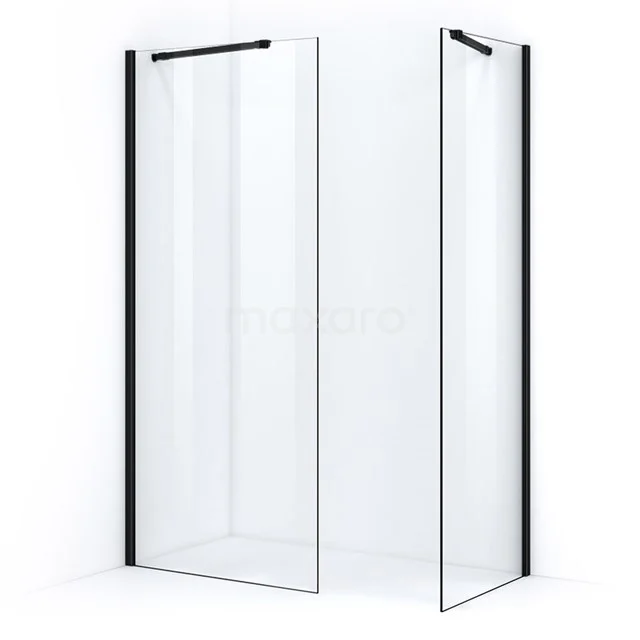 Matt Schwarz Ecke Duschwand mit Klarglas, minimalistisches Design, ideal für moderne Bäder.