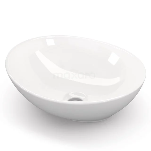 Aufsatzwaschbecken Clasico Keramik Weiß 41.5x33.5cm Oval K120-0160GW Weiße, runde keramische Waschbecken ohne Hahnlöcher, perfekt für moderne Badezimmereinrichtungen.