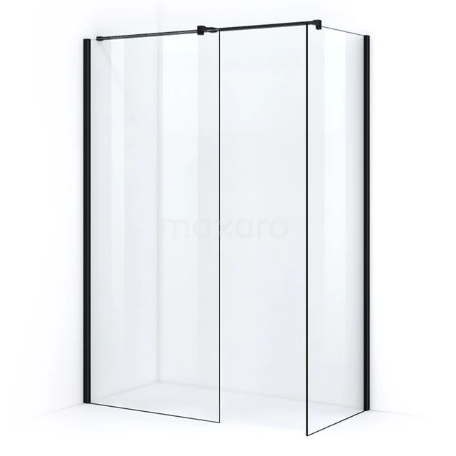 Pearl Inloopdouche | 90x70 cm Mat zwart Helder glas 2 vaste wanden IPB0907400M