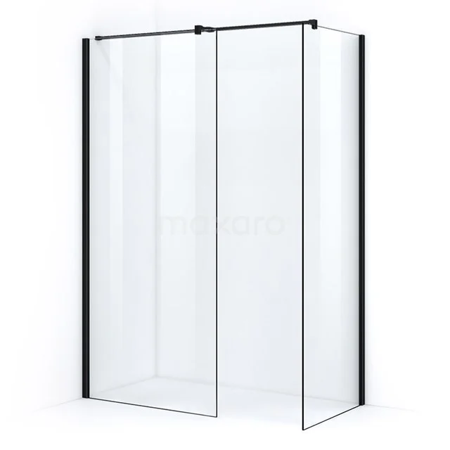 Shower screen with matt black profiles, clear glass and sleek design, ideal for a modern bathroom.
