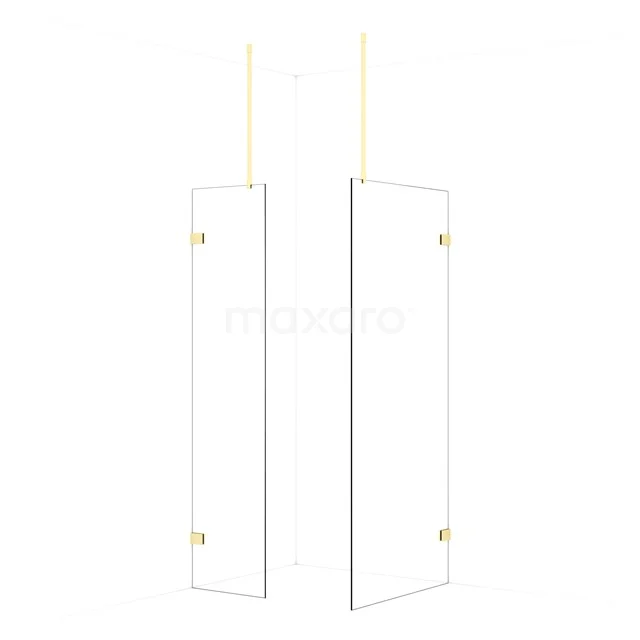 Diamond Walk-in shower | 90x50 cm Light gold Clear glass 2 fixed walls IDB0509920LG