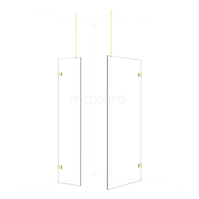 Diamond Walk-in shower | 100x50 cm Light gold Clear glass 2 fixed walls IDB0510920LG