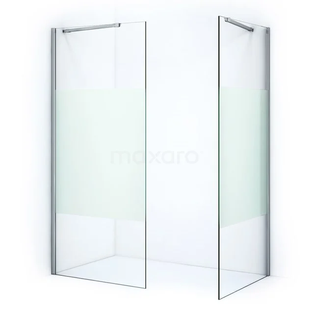 Shower screen with clear glass and frosted white detail, minimalist design, ideal for modern bathroom design.