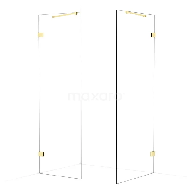 Diamond Walk-in shower | 90x70 cm Light gold Clear glass 2 fixed walls IDB0709420LG