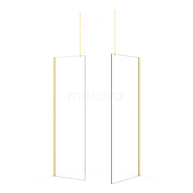 Diamond Walk-in shower | 90x70 cm Light gold Clear glass 2 fixed walls IDB0709910LG