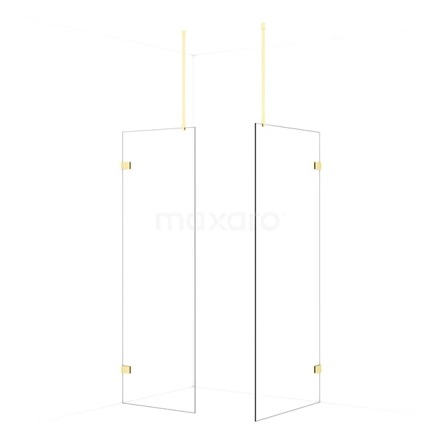 Diamond Walk-in shower | 90x70 cm Light gold Clear glass 2 fixed walls IDB0709920LG