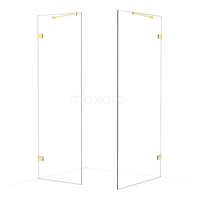 Diamond Walk-in shower | 100x70 cm Light gold Clear glass 2 fixed walls IDB0710420LG