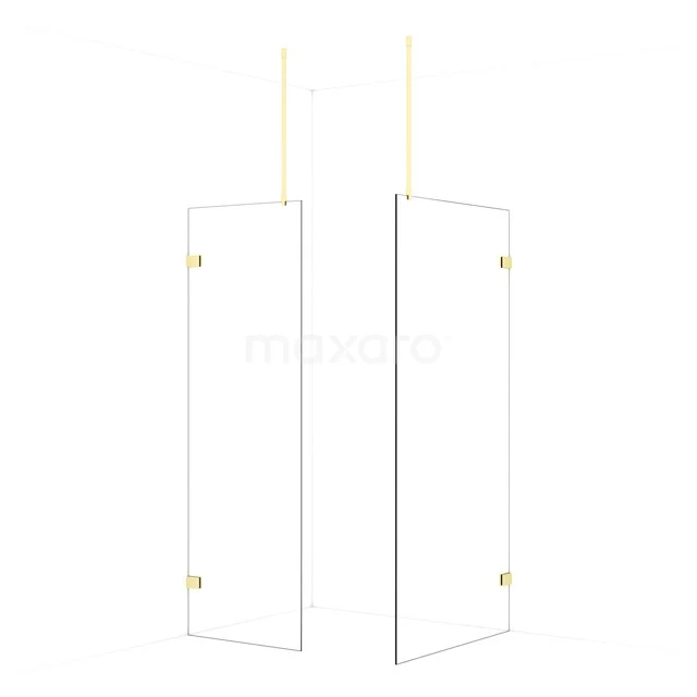 Diamond Walk-in shower | 100x70 cm Light gold Clear glass 2 fixed walls IDB0710920LG