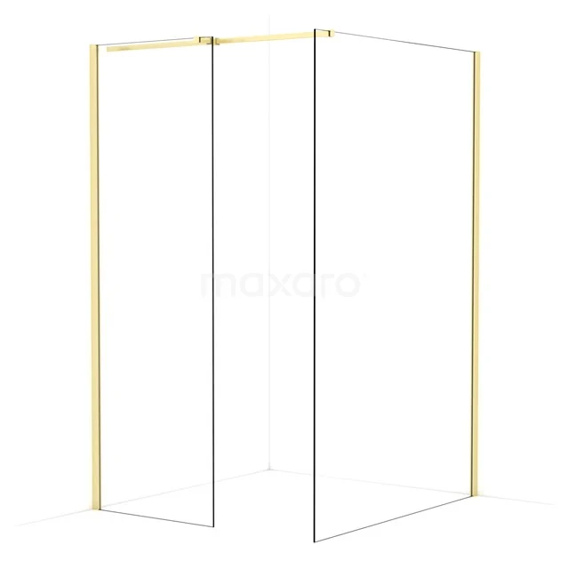 Diamond Walk-in shower | 130x70 cm Light gold Clear glass 2 fixed walls IDB0713310LG