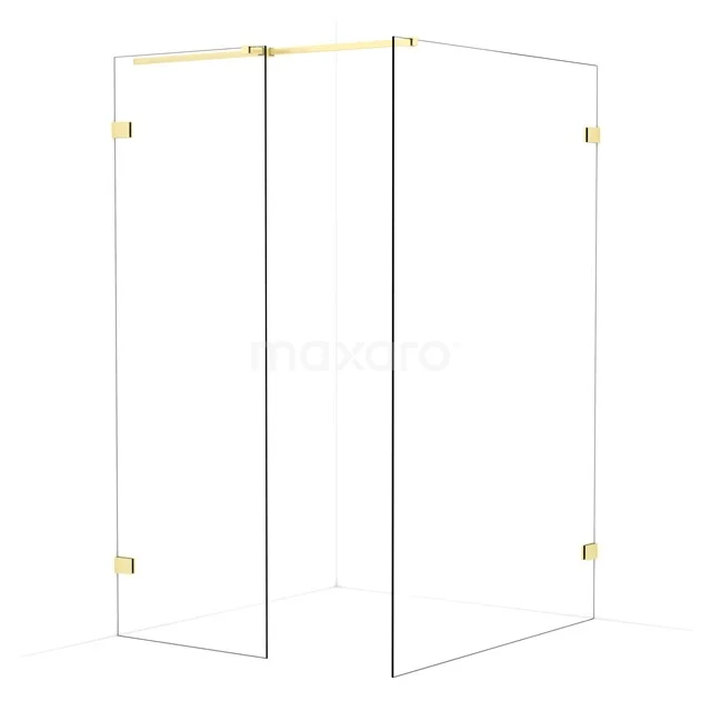 Diamond Walk-in shower | 130x70 cm Light gold Clear glass 2 fixed walls IDB0713320LG