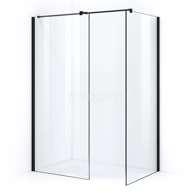 Pearl Walk-in shower | 90x80 cm Matte black Clear glass 2 fixed walls IPB0908400M Glass shower screen with black frame, corner unit, sleek design; ideal as a modern bathroom partition.