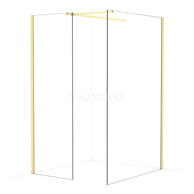 Diamond Walk-in shower | 130x70 cm Light gold Clear glass 2 fixed walls IDB0713510LG