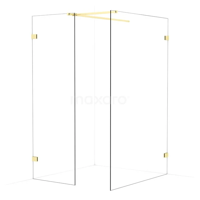 Diamond Walk-in shower | 130x70 cm Light gold Clear glass 2 fixed walls IDB0713520LG