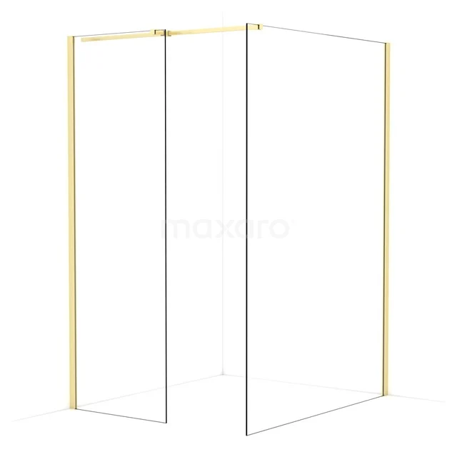 Diamond Walk-in shower | 140x70 cm Light gold Clear glass 2 fixed walls IDB0714310LG