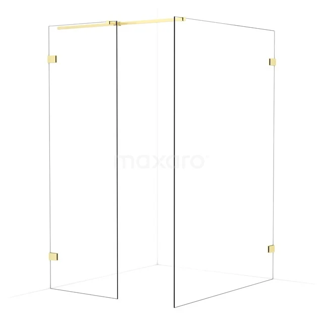 Diamond Walk-in shower | 140x70 cm Light gold Clear glass 2 fixed walls IDB0714320LG