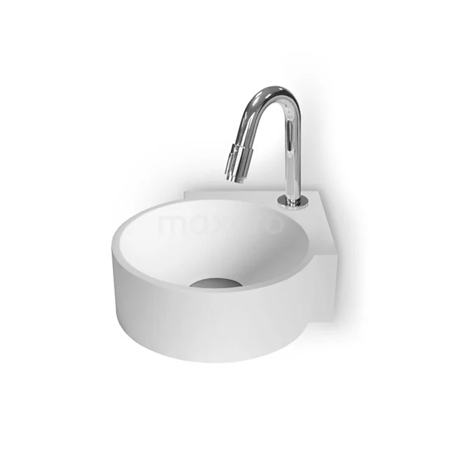 Eckwaschbecken WC Mintra Solid Surface Matt Weiß M110-1021 Weißes keramisches Eckwaschbecken mit runder Form und integrierter Armatur, ideal für kompakte Bäder und modernen Stil.