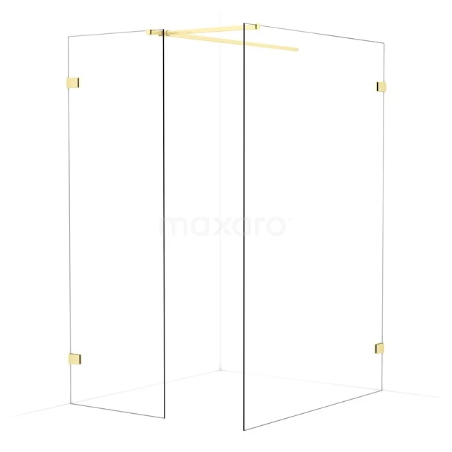 Diamond Walk-in shower | 140x70 cm Light gold Clear glass 2 fixed walls IDB0714520LG